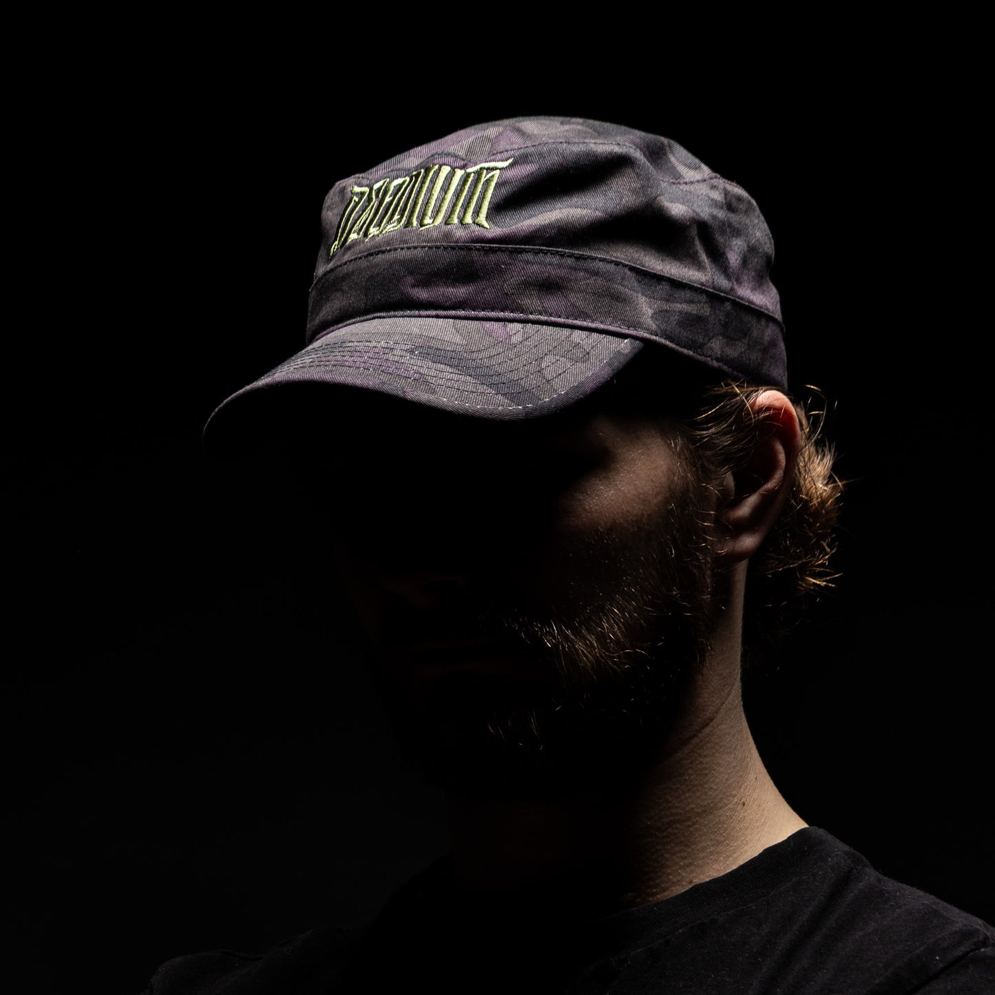 Cap - military style midnight camo with Olive green stitch
