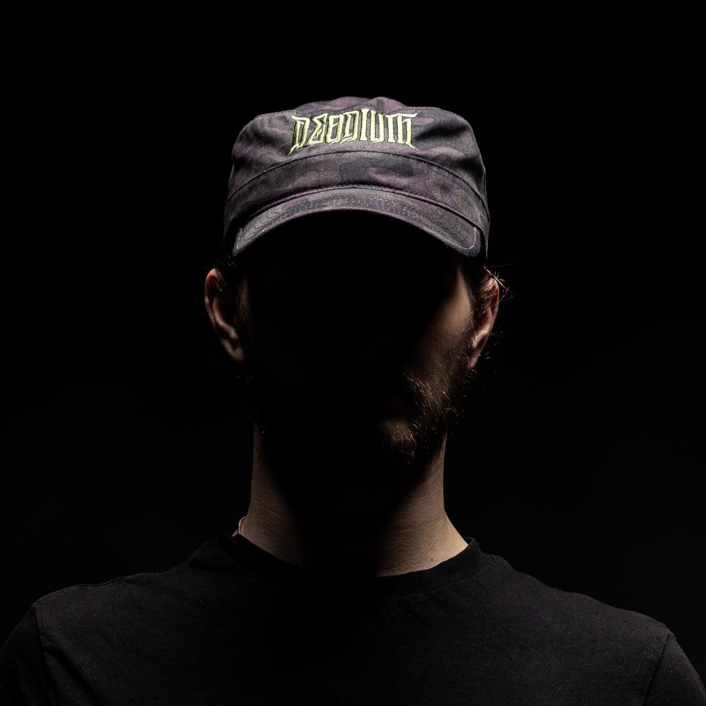 Cap - military style midnight camo with Olive green stitch