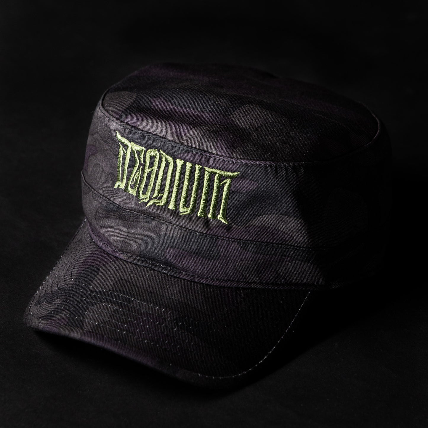 Cap - military style midnight camo with Olive green stitch