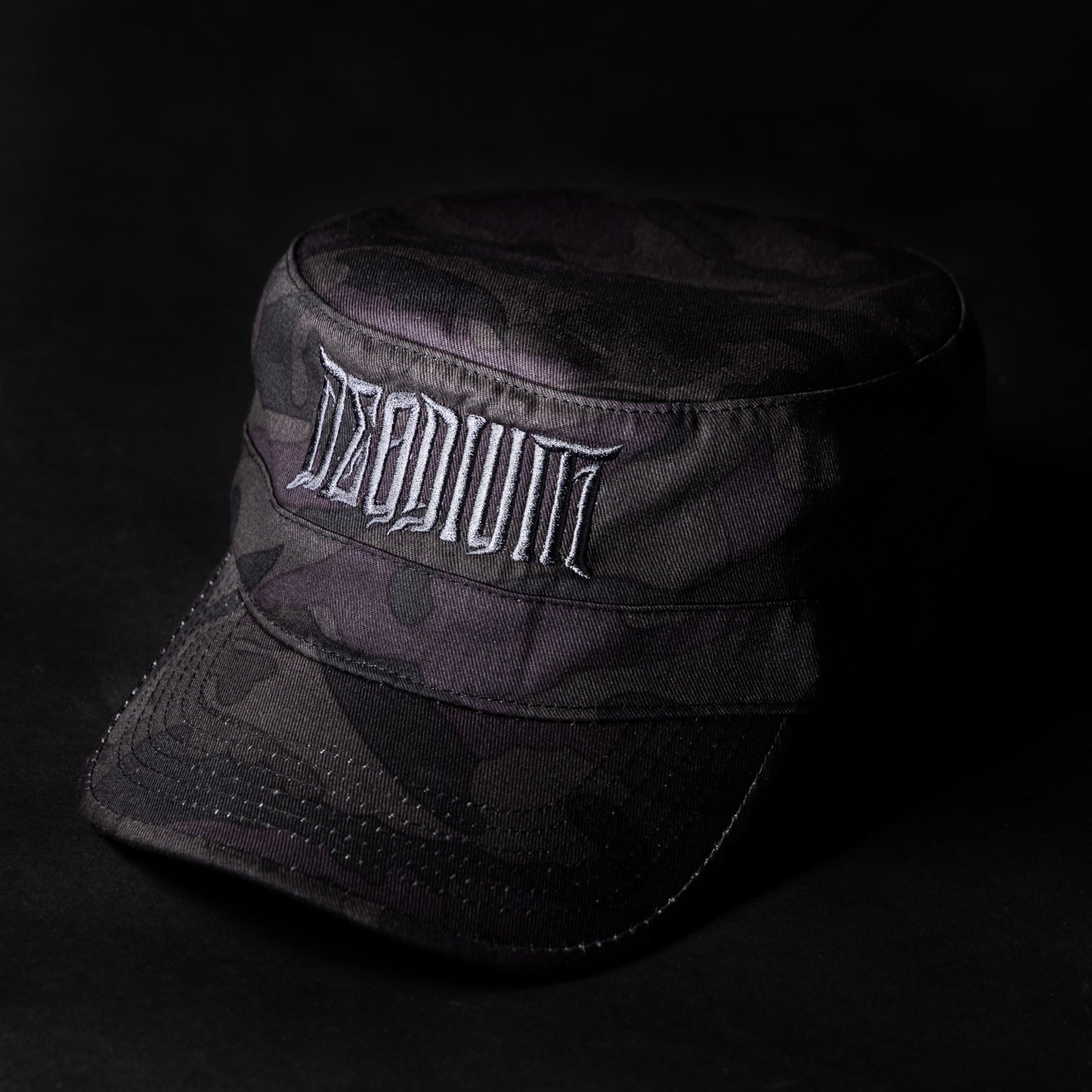 Cap - military style midnight camo with purple stitch